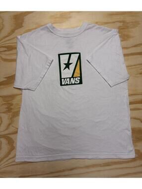 VANS Mens Medium White Green Y2K Skater T Shirt Short Sleeve Crew Neck